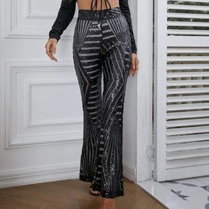 Black Sequin Bell Bottom Pants